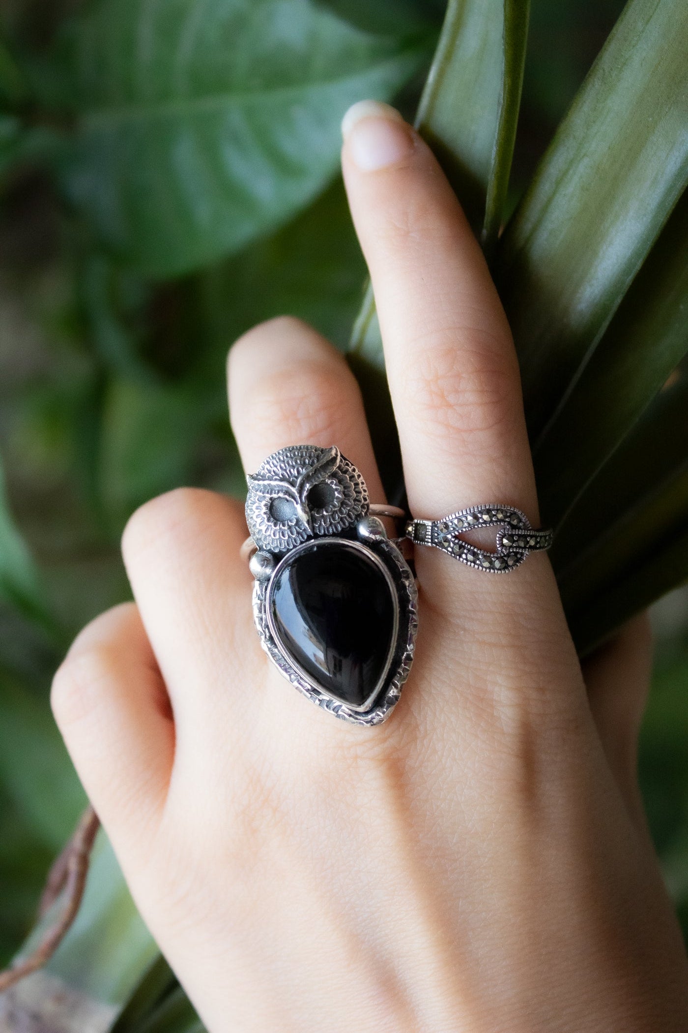 Bague Hibou Onyx Noir Argent Sterling 925 AR-6676