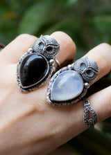 Moonstone Ring with Owl Sterling Silver Ring, AR-6677