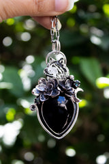 Midnight Sentinel — Wolf & Onyx Sterling Silver Pendant, AR-7461