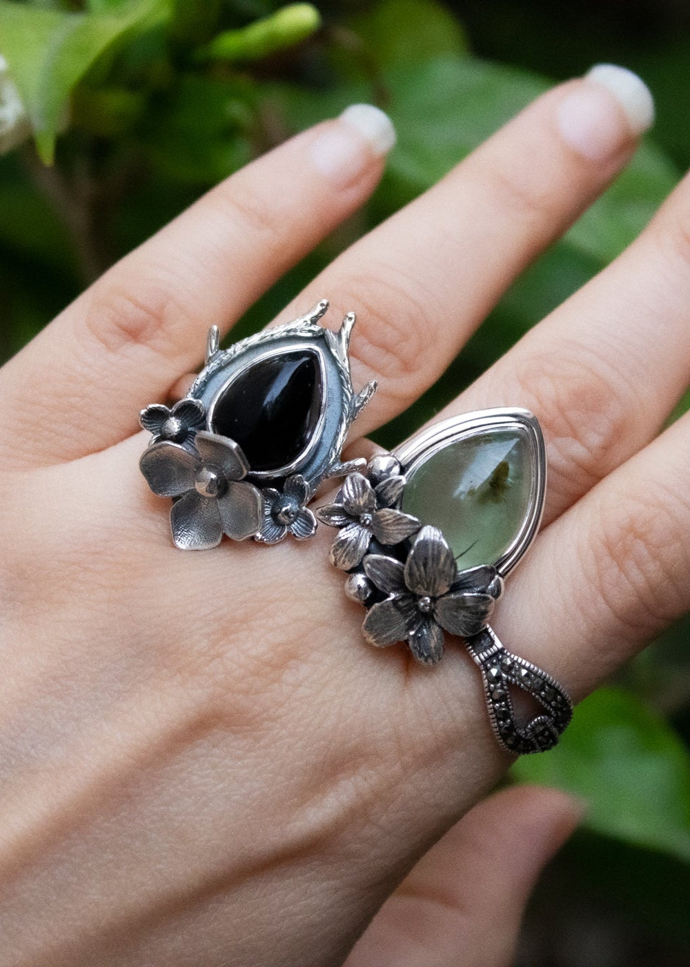 Black Onyx Floral Ring, AR-7012