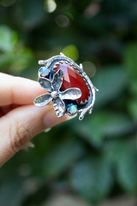 Fiery Blossom: Carnelian & Ethiopian Opal Ring, AR-7432