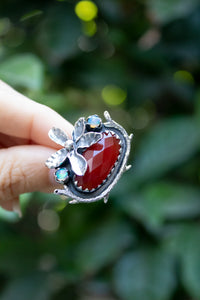 Fiery Blossom: Carnelian & Ethiopian Opal Ring, AR-7432