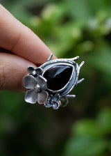 Black Onyx Floral Ring, AR-7012