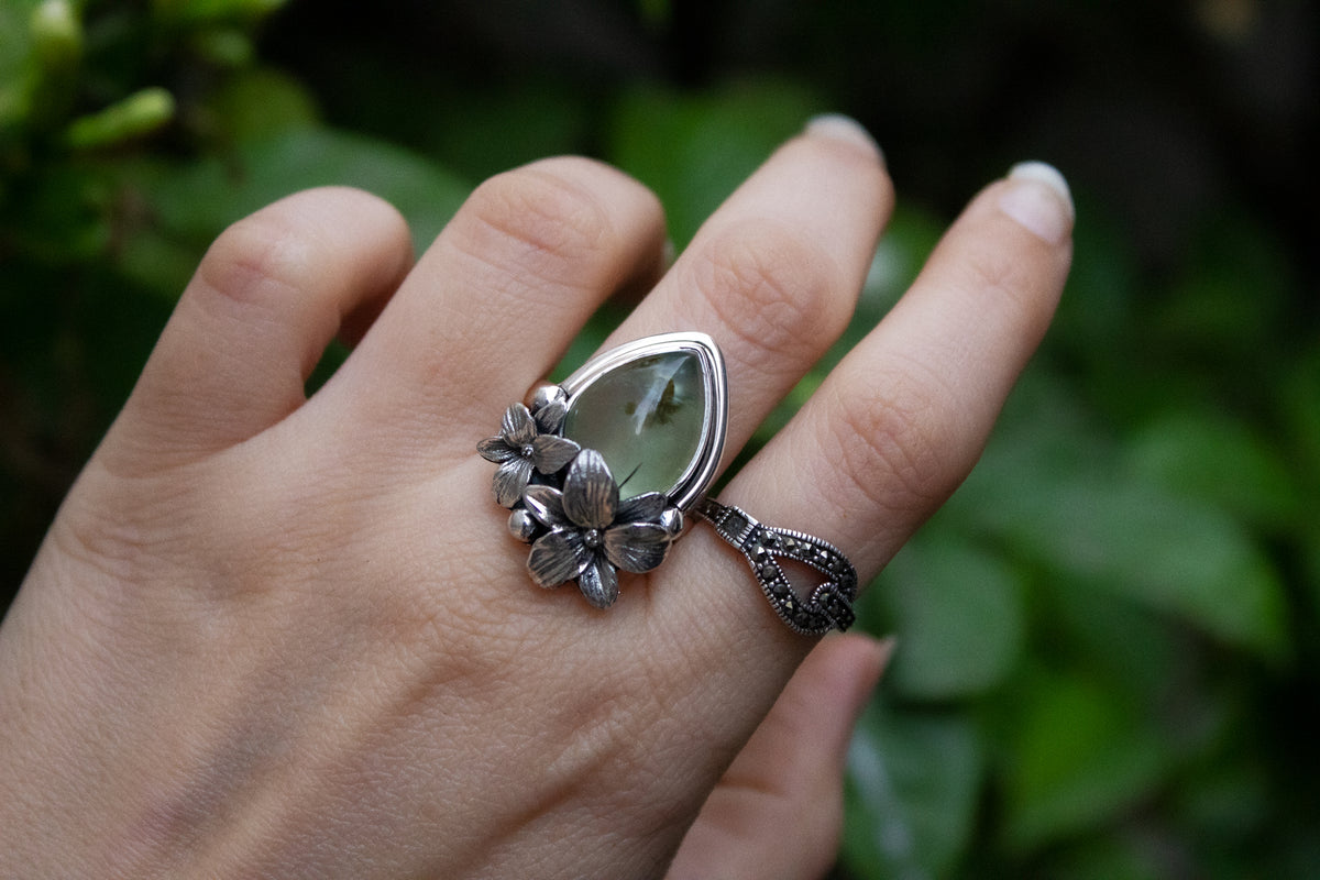 Anneau de préhnite, anneau inspiré de la nature, AR-6552