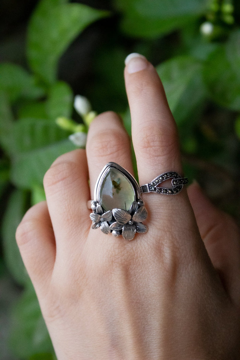 Anillo de Prehnita, Anillo Inspirado en la Naturaleza, AR-6552