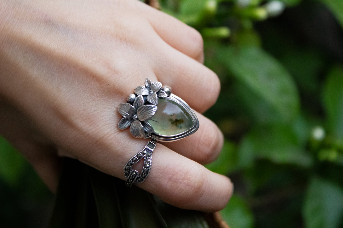 Anneau de préhnite, anneau inspiré de la nature, AR-6552