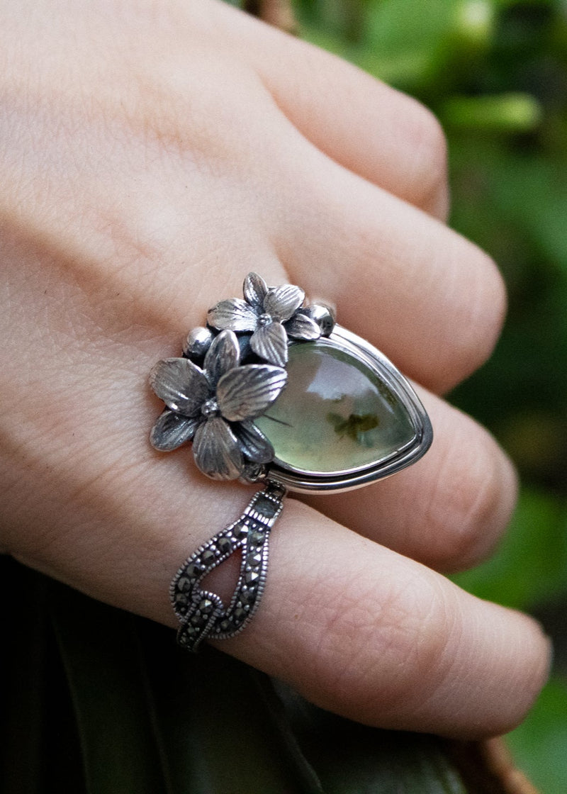Anillo de Prehnita, Anillo Inspirado en la Naturaleza, AR-6552