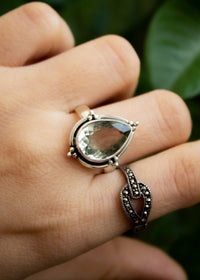 Green Amethyst Ring, Sterling Silver, Gift for Women, Artisan Ring SKU 6044