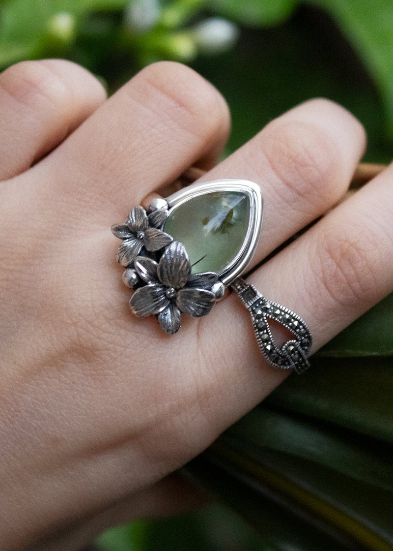 Anillo de Prehnita, Anillo Inspirado en la Naturaleza, AR-6552
