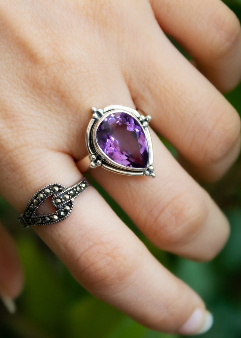 Natural Amethyst Ring, Sterling Silver, February Birthstone SKU 6067