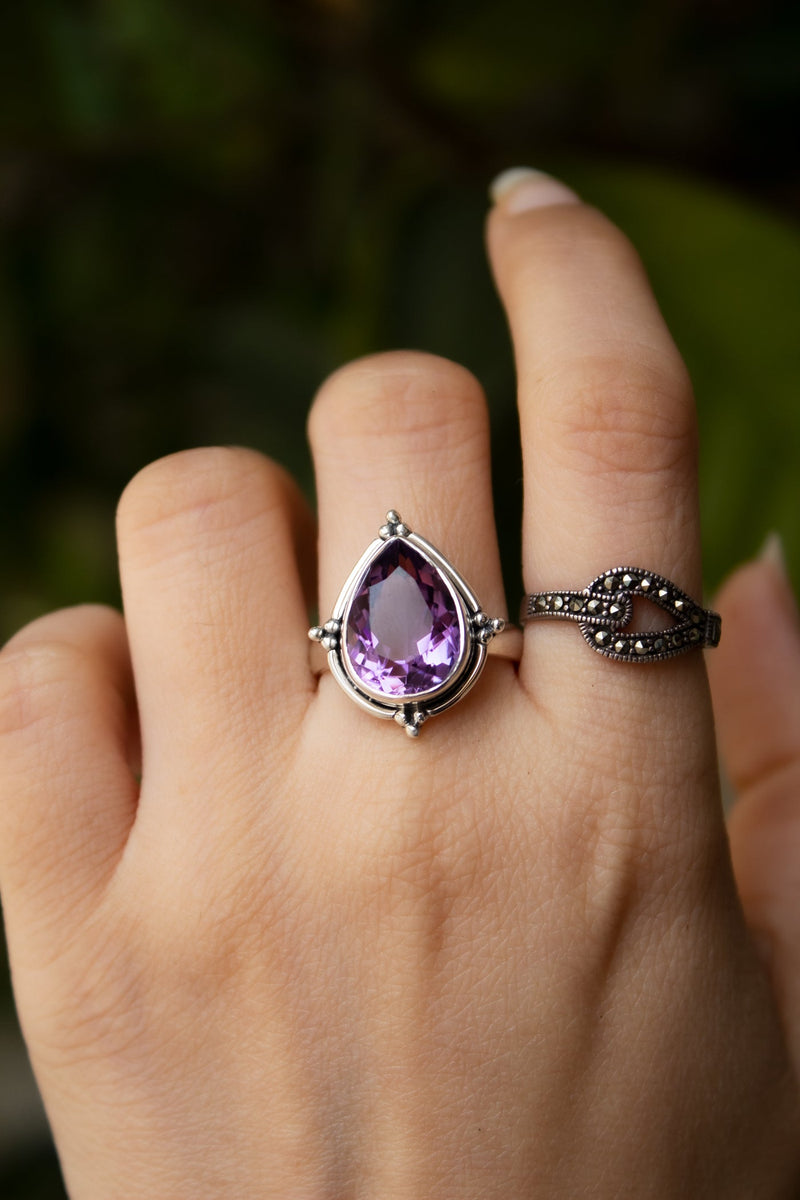 Natural Amethyst Ring, Sterling Silver, February Birthstone SKU 6067