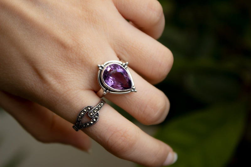 Natural Amethyst Ring, Sterling Silver, February Birthstone SKU 6067