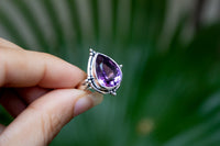 Natural Amethyst Ring, Sterling Silver, February Birthstone SKU 6067