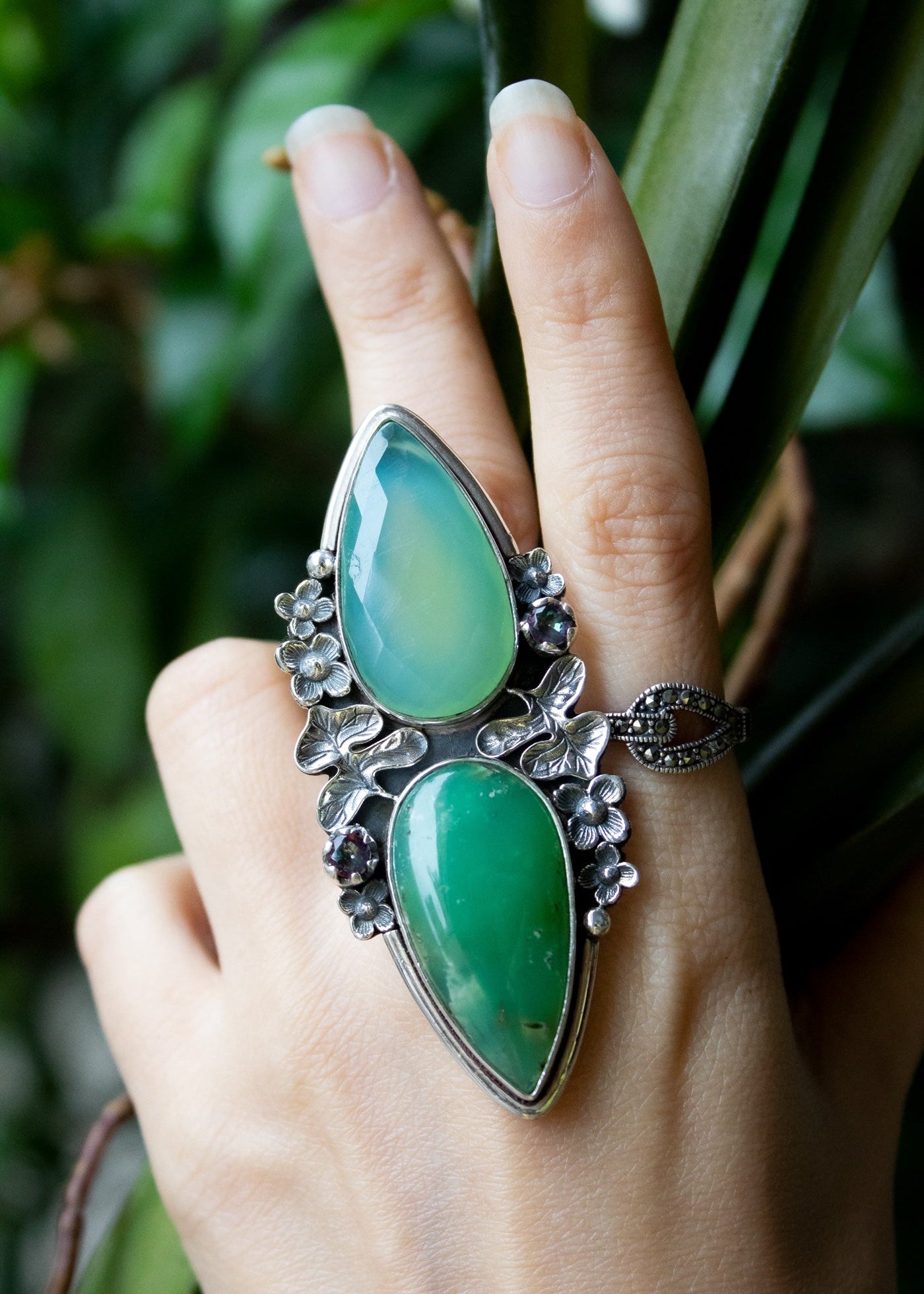 Aqua Chalcedony & Chrysoprase Ring, AR-6682