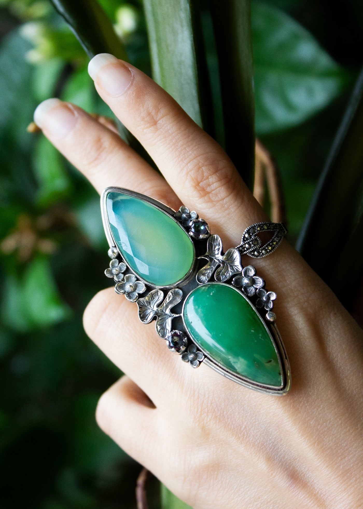 Aqua Chalcedony & Chrysoprase Ring, AR-6682