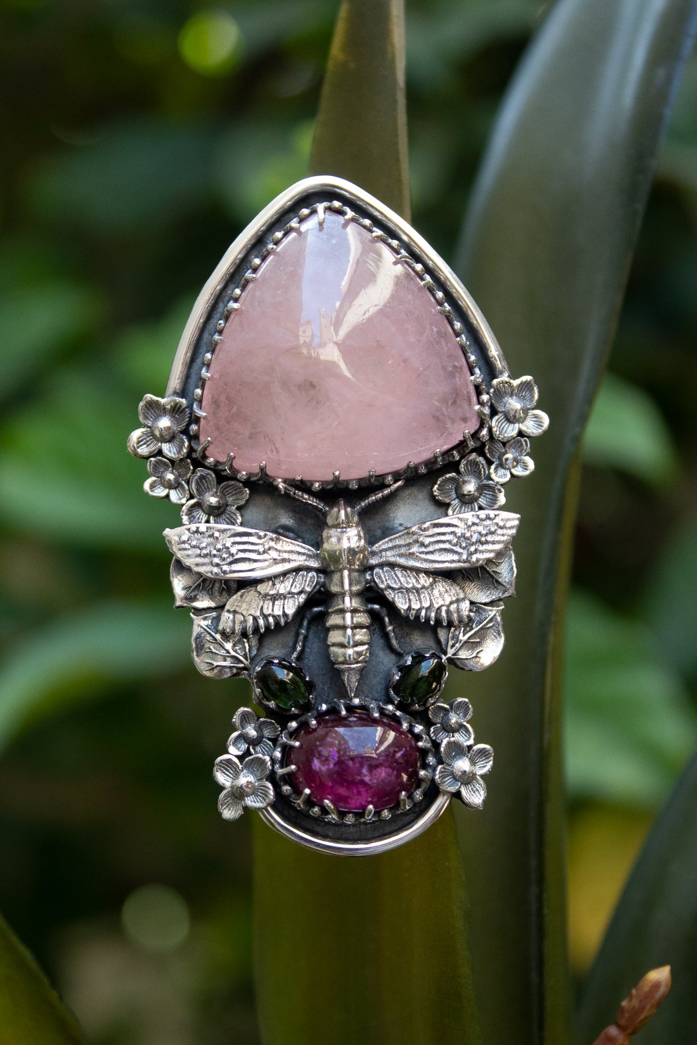 Garden of Grace: Pink Aquamarine & Tourmaline Ring, AR-7435