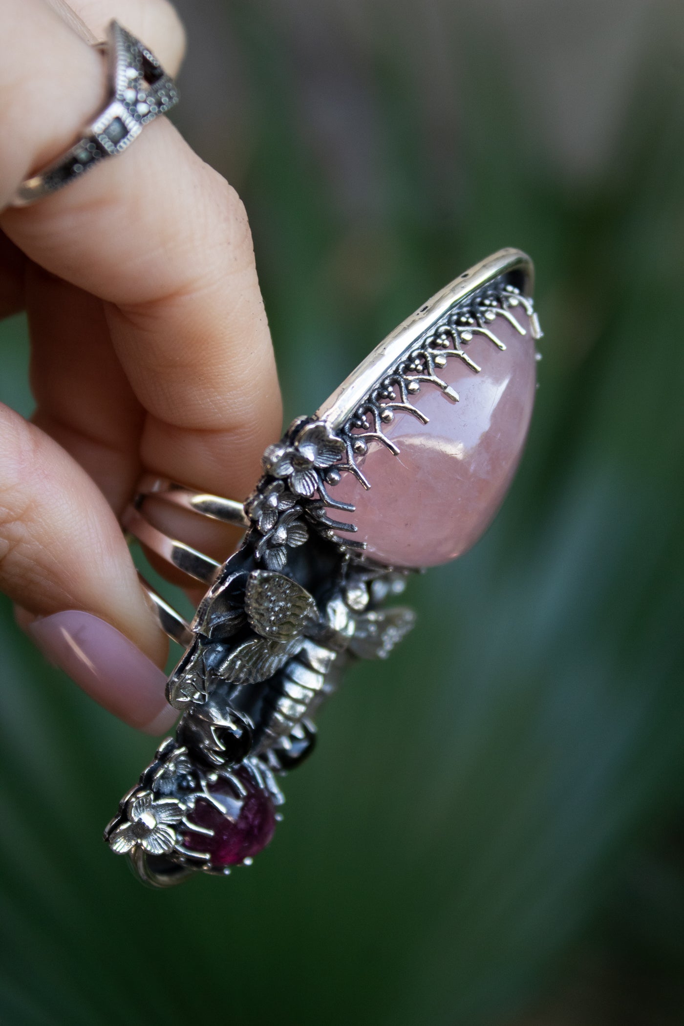 Garden of Grace: Pink Aquamarine & Tourmaline Ring, AR-7435
