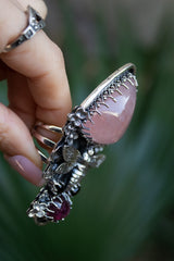 Garden of Grace: Pink Aquamarine & Tourmaline Ring, AR-7435