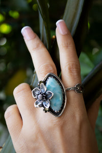 Ocean Blossom: Larimar & Peridot Ring, AR-7436