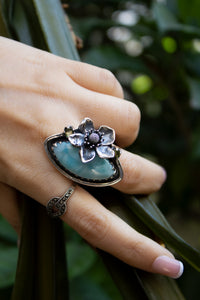 Ocean Blossom: Larimar & Peridot Ring, AR-7436