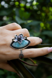 Ocean Blossom: Larimar & Peridot Ring, AR-7436