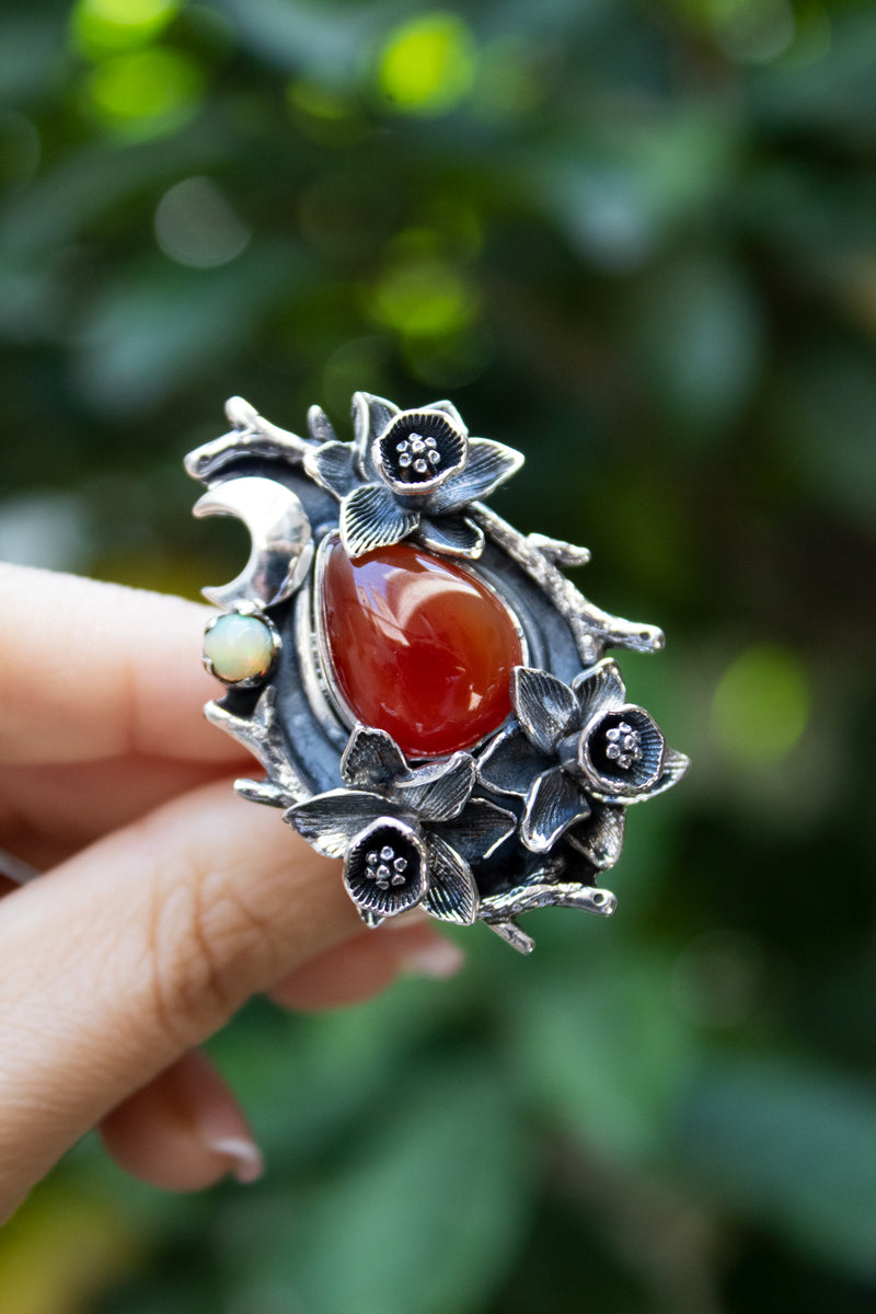 Anillo de piedras preciosas ovaladas de cornalina natural, piedra natal de agosto, piedra naranja, banda retorcida, SKU 6246
