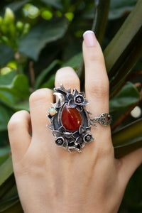 Fiery Bloom: Carnelian & Ethiopian Opal Ring, AR-7433