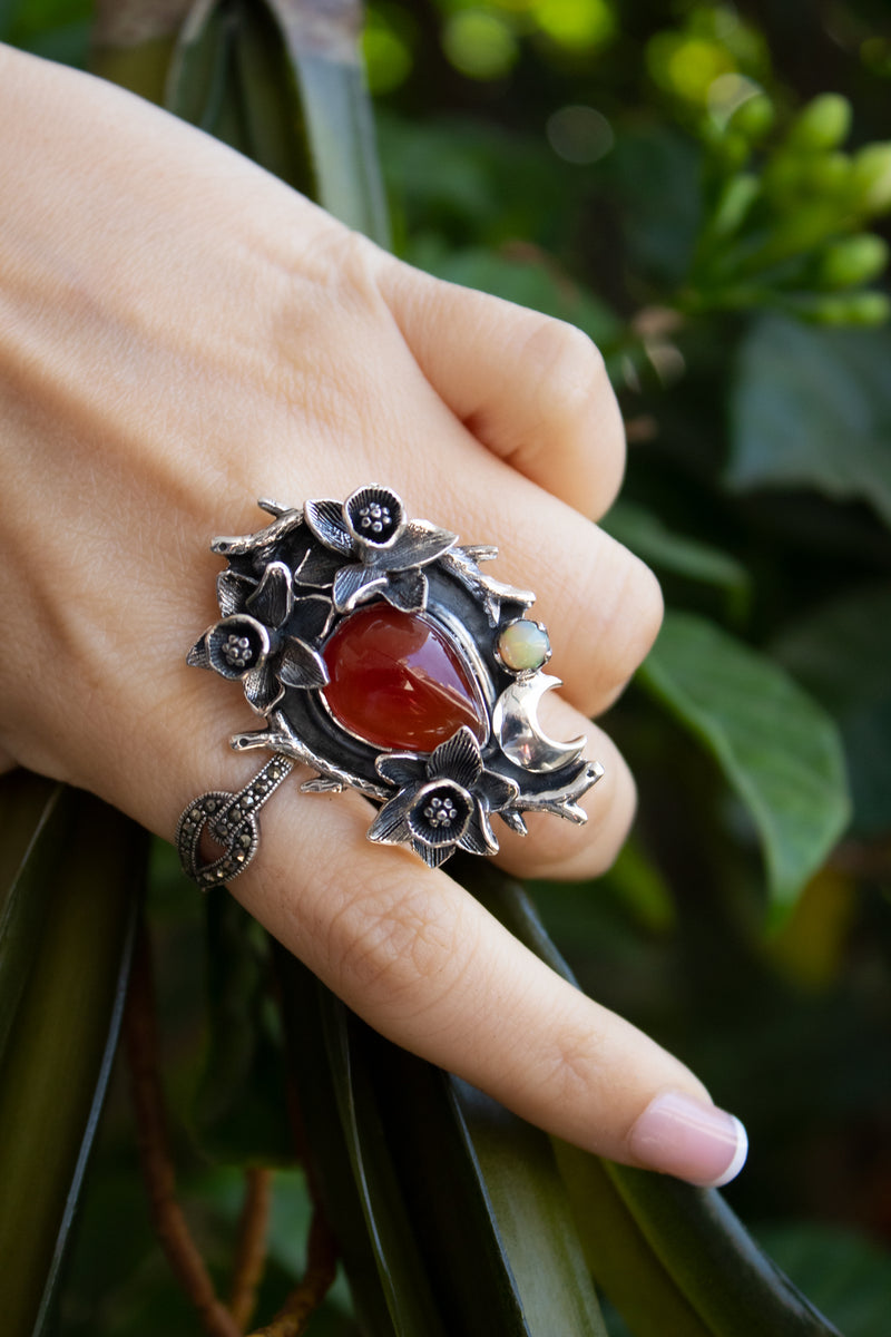 Anillo de piedras preciosas ovaladas de cornalina natural, piedra natal de agosto, piedra naranja, banda retorcida, SKU 6246