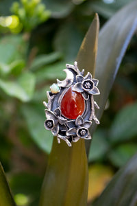 Anillo de piedras preciosas ovaladas de cornalina natural, piedra natal de agosto, piedra naranja, banda retorcida, SKU 6246
