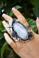 Pollinator of Dreams – Moonstone & Kyanite Bloom Ring, AR-7596