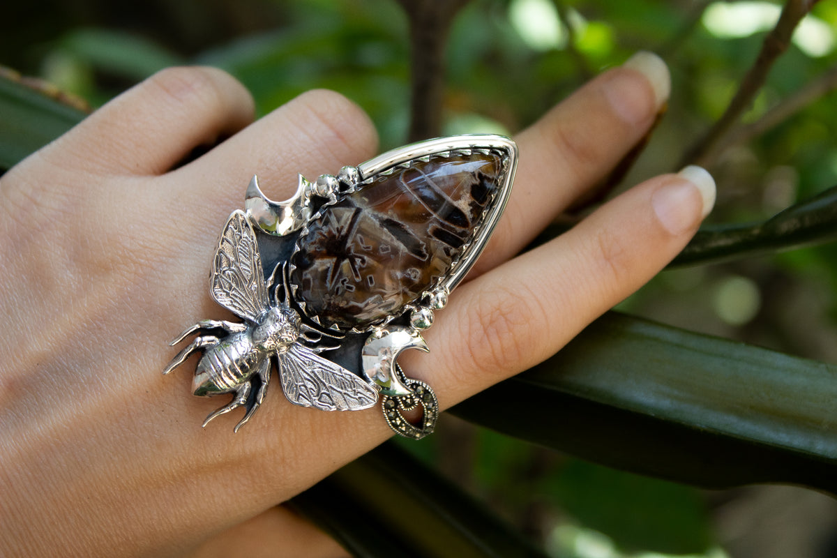 Stick tube Agate Statement Ring, AR-7094