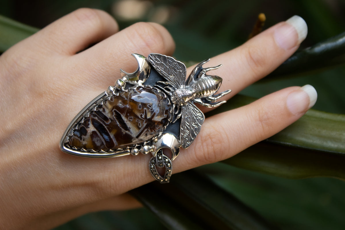 Stick tube Agate Statement Ring, AR-7094