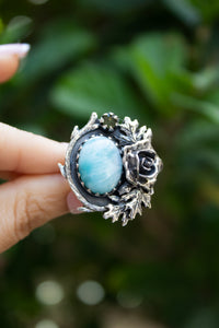 Ocean Rose: Larimar & Peridot Ring, AR- 7438