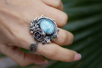 Ocean Rose: Larimar & Peridot Ring, AR- 7438