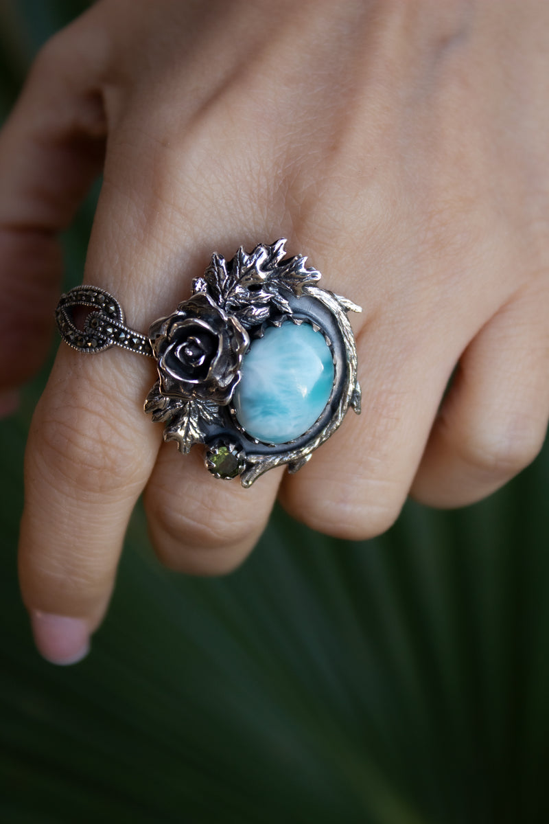 Ocean Rose: Larimar & Peridot Ring, AR- 7438