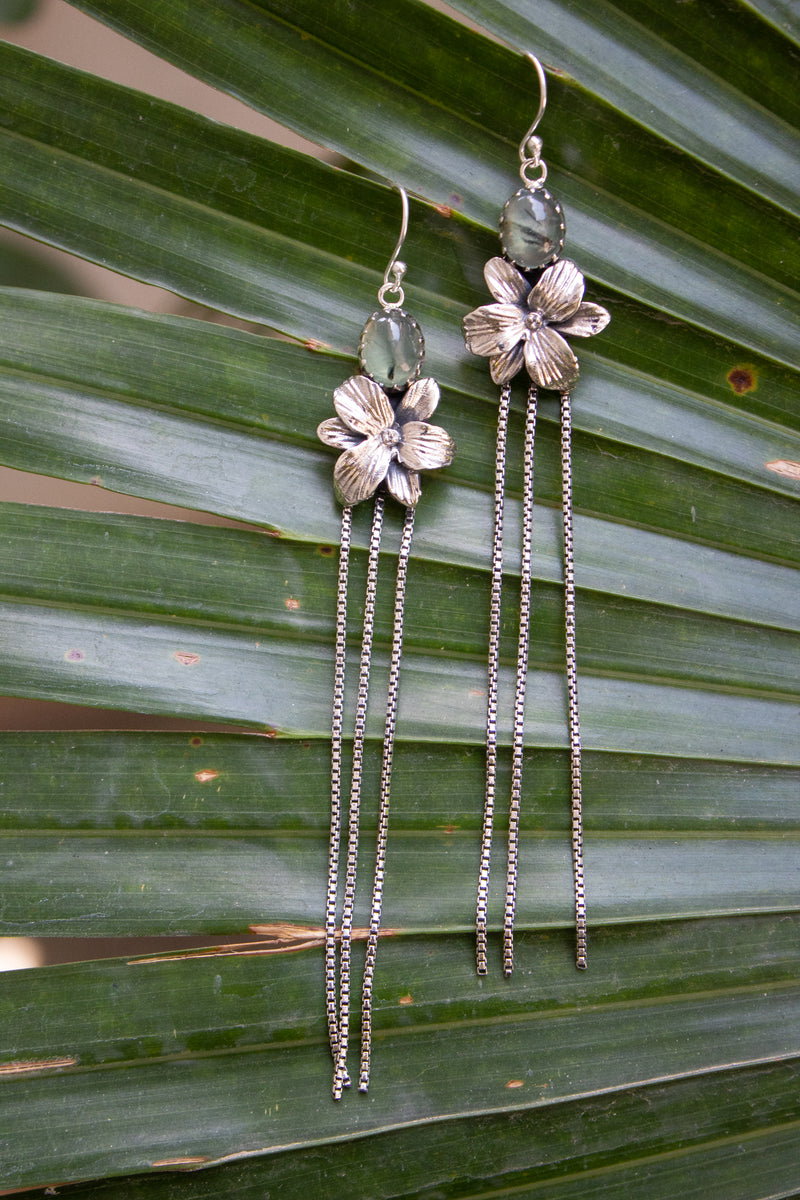 Aretes de prehnita Aretes de plata esterlina Colgantes de manzana verde, SKU 6099