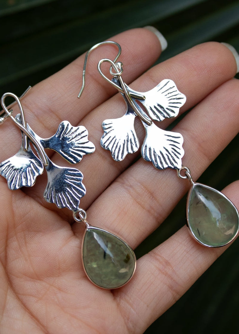 Aretes de prehnita Aretes de plata esterlina Colgantes de manzana verde, SKU 6099