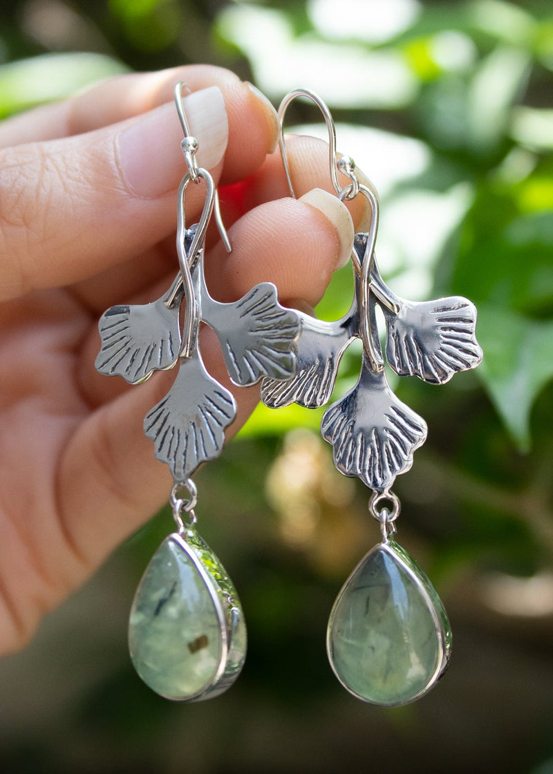 Aretes de prehnita Aretes de plata esterlina Colgantes de manzana verde, SKU 6099