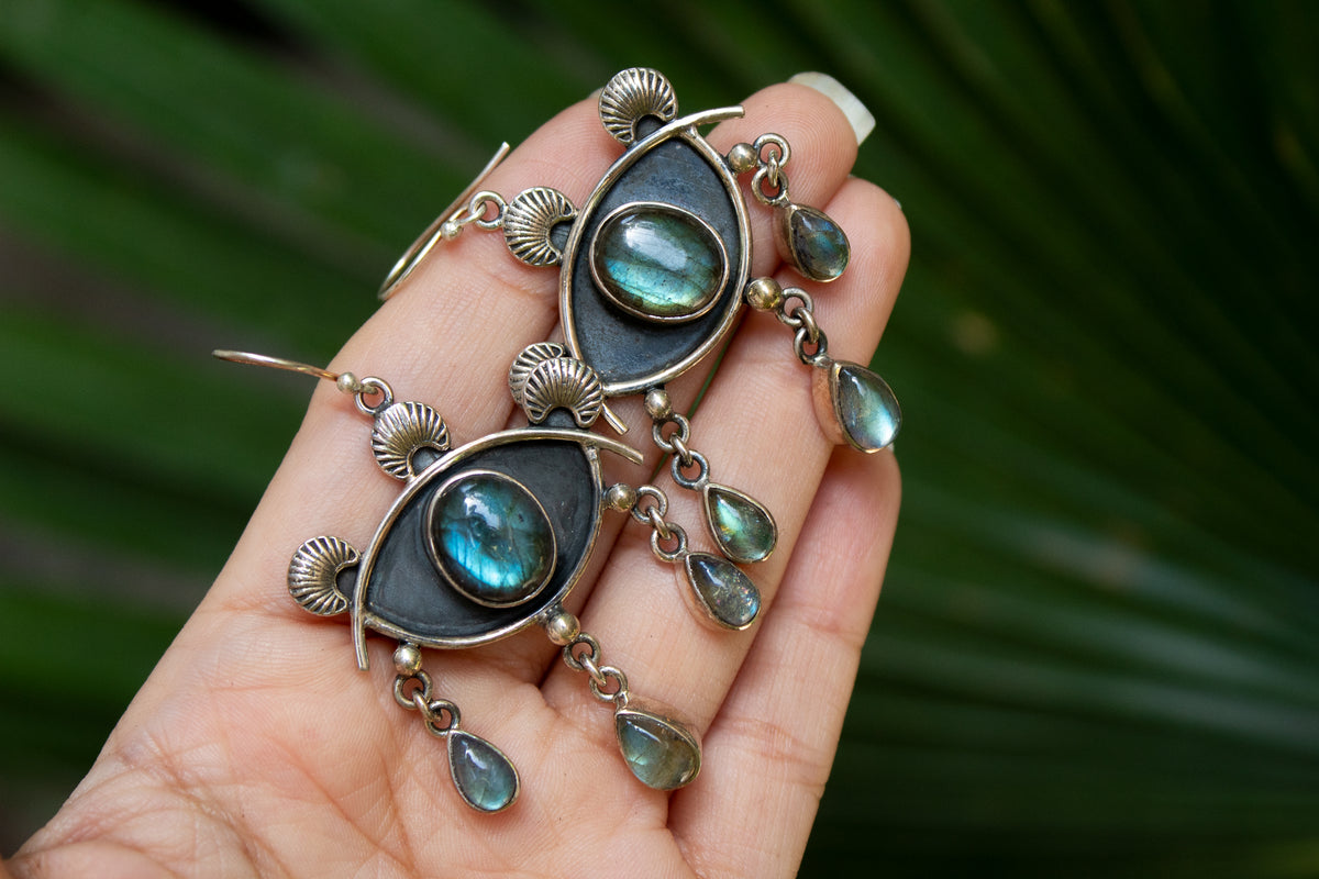 Labradorite Evil Eye Earrings, AE- 7035