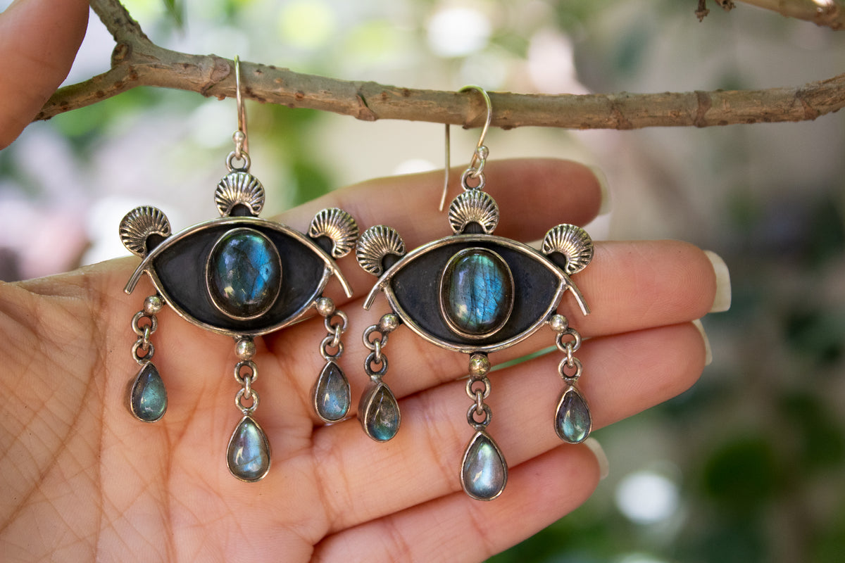 Labradorite Evil Eye Earrings, AE- 7035