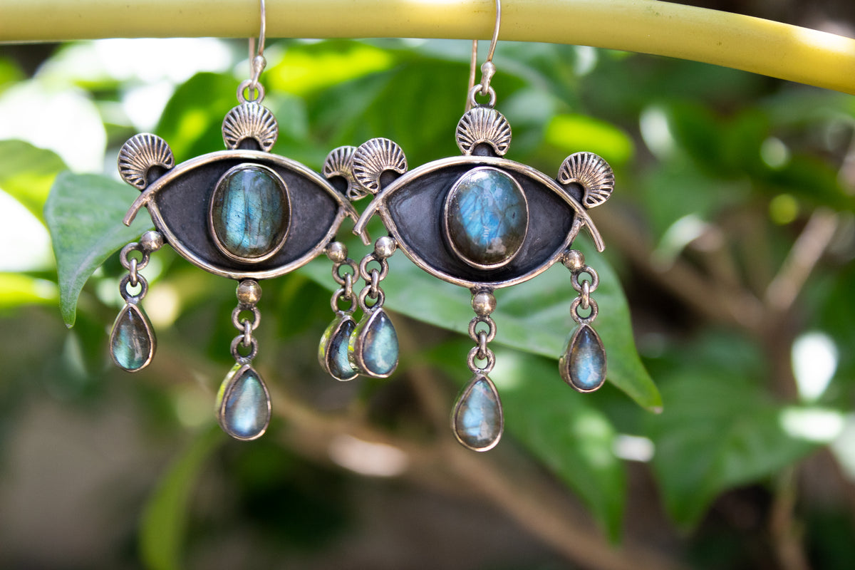 Labradorite Evil Eye Earrings, AE- 7035