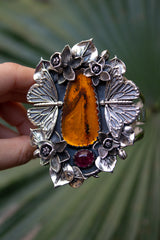 Wings of the Ember Garden — Amber & Tourmaline Botanical Cuff, AR- 7467