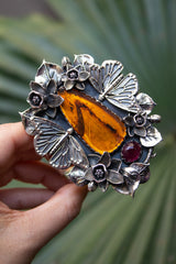 Wings of the Ember Garden — Amber & Tourmaline Botanical Cuff, AR- 7467