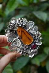 Wings of the Ember Garden — Amber & Tourmaline Botanical Cuff, AR- 7467