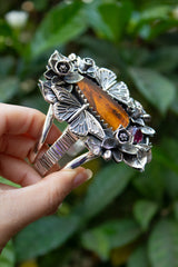 Wings of the Ember Garden — Amber & Tourmaline Botanical Cuff, AR- 7467