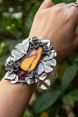 Wings of the Ember Garden — Amber & Tourmaline Botanical Cuff, AR- 7467