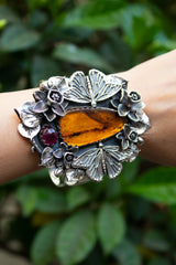 Wings of the Ember Garden — Amber & Tourmaline Botanical Cuff, AR- 7467