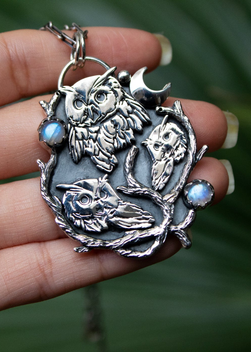 Night's Watch: Three Owls and Moonstone Pendant AP-7043