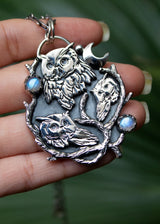 Night's Watch: Three Owls and Moonstone Pendant AP-7043