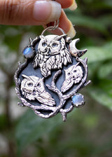 Night's Watch: Three Owls and Moonstone Pendant AP-7043